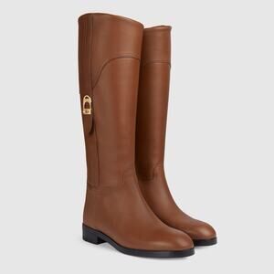 NIB Gucci Knee High Riding Boots 40.5 US 10.5 Brown Leather Buckle Detail $1,990